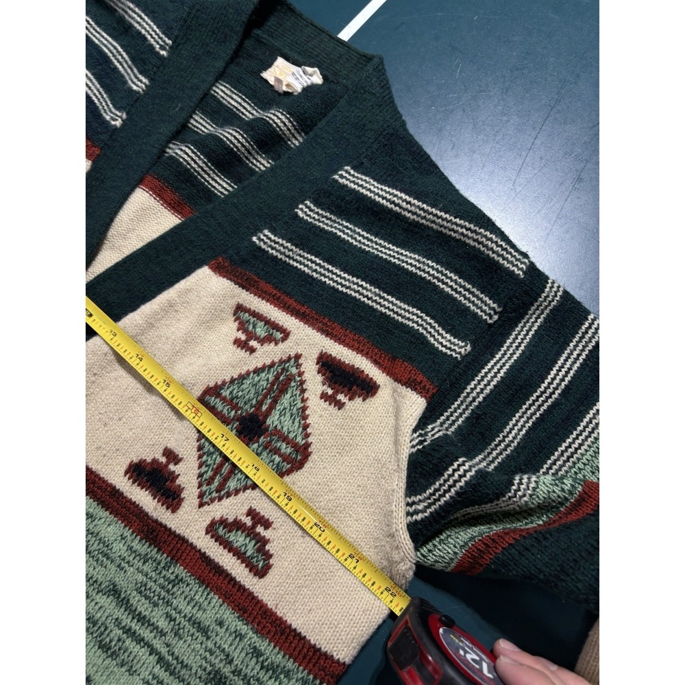 Vintage Southwest Aztec Cardigan Sweater Women's XL 70s Tribal Boho Open Front - Picture 13 of 15